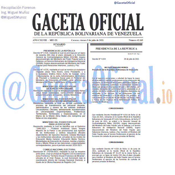 Gaceta Oficial 42165 del 09 julio 2021 Gaceta Oficial 42165 del 09 julio 2021