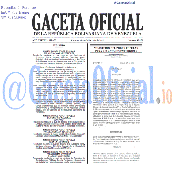 Gaceta Oficial 42170 del 16 julio 2021