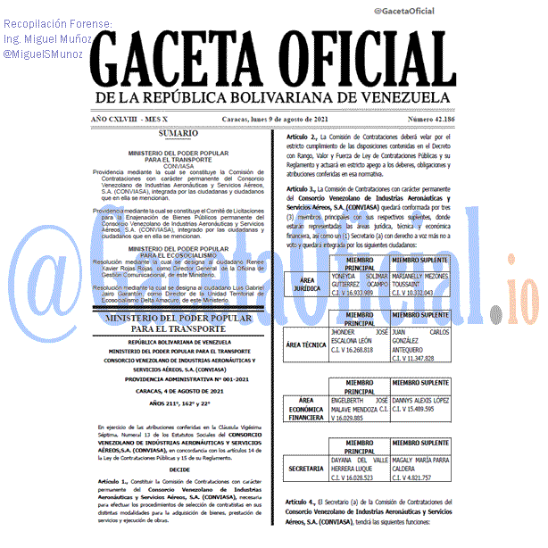 Gaceta Oficial 42186 del 9 agosto 2021