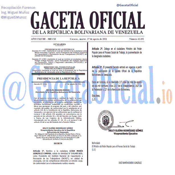 Gaceta Oficial 42192 del 17 agosto 2021