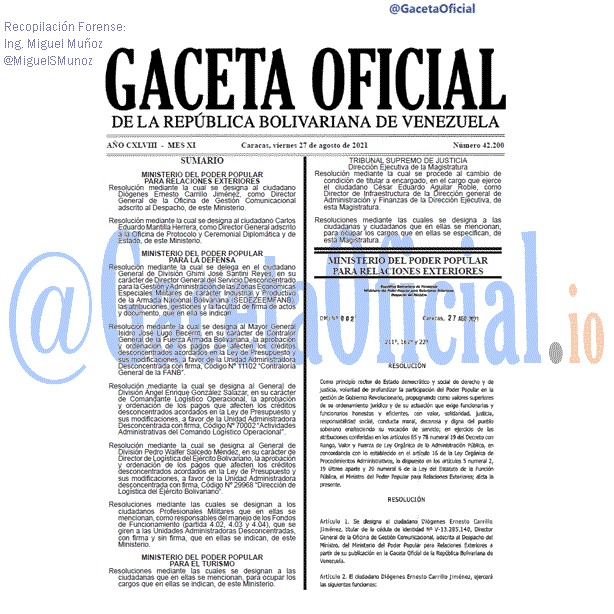 Gaceta Oficial 42200 del 27 agosto 2021 Gaceta Oficial 42200 del 27 agosto 2021