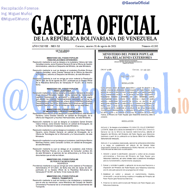 Gaceta Oficial 42202 del 31 agosto 2021 Gaceta Oficial 42202 del 31 agosto 2021