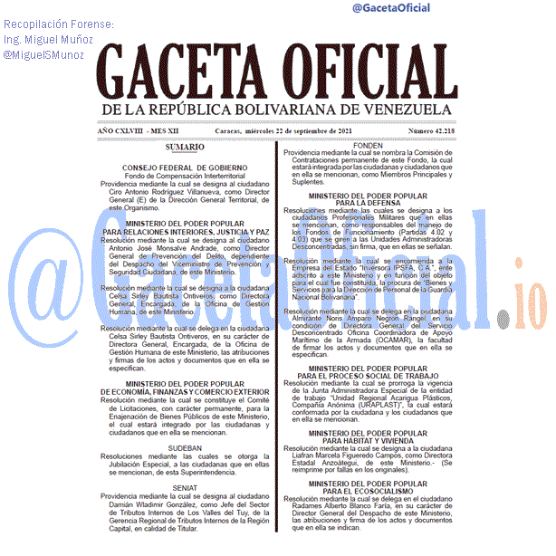 Gaceta Oficial 42218 del 21 septiembre 2021