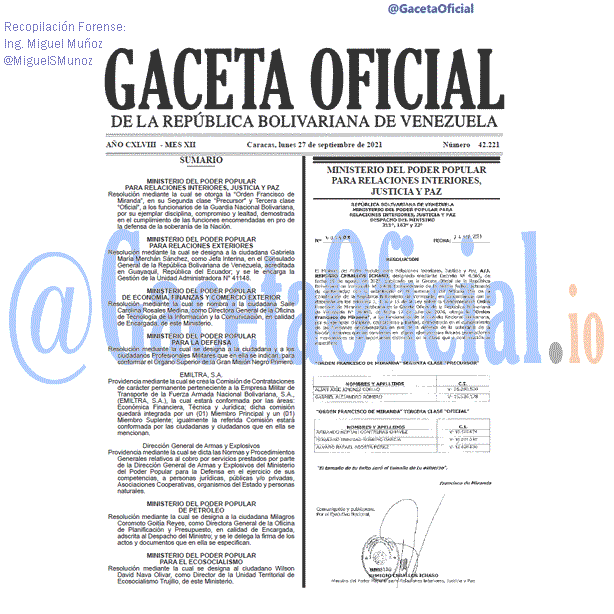 Gaceta Oficial 42221 del 27 septiembre 2021