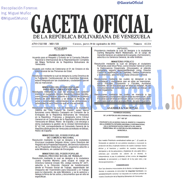 Gaceta Oficial 42224 del 30 septiembre 2021