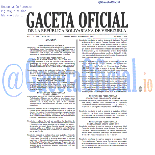 Gaceta Oficial 42226 del 4 octubre 2021