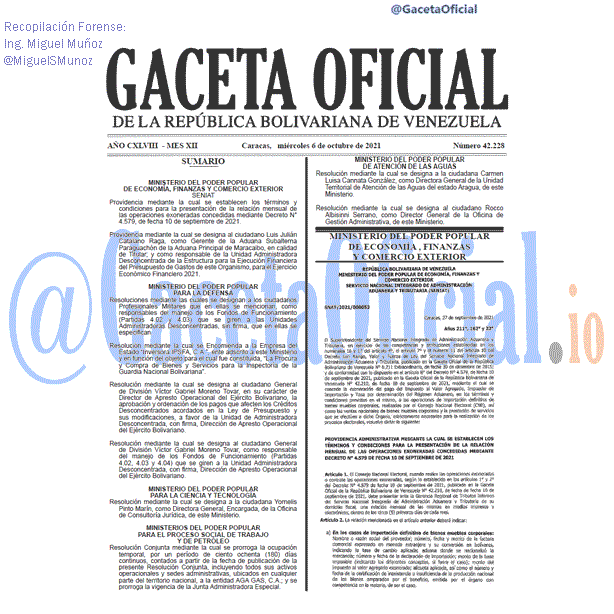 Gaceta Oficial 42228 del 6 octubre 2021