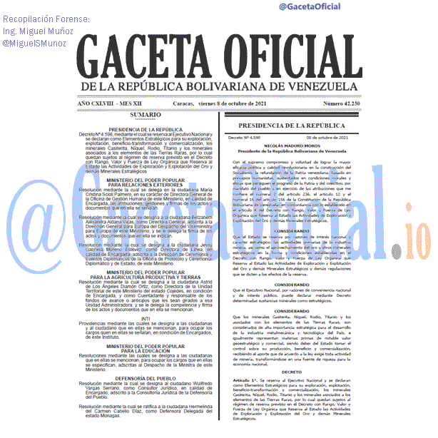 Gaceta Oficial 42230 del 8 octubre 2021 Gaceta Oficial 42230 del 8 octubre 2021