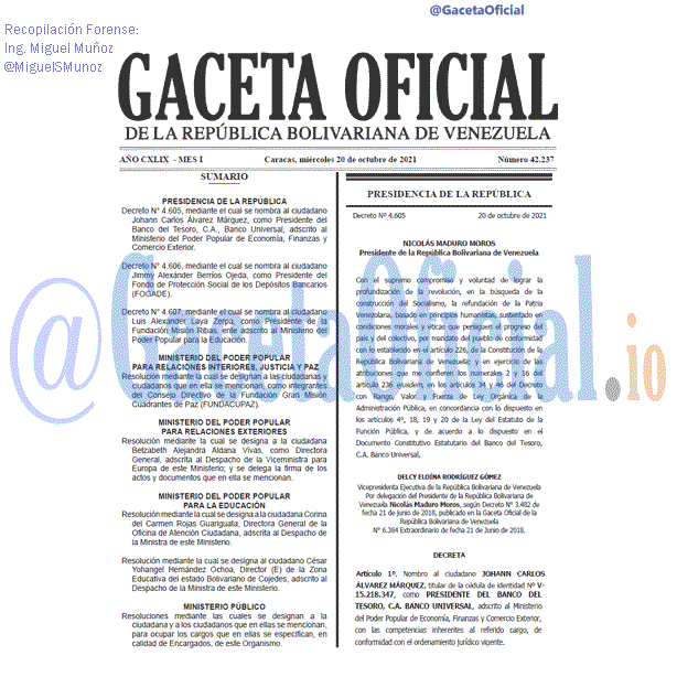 Gaceta Oficial 42237 del 20 octubre 2021