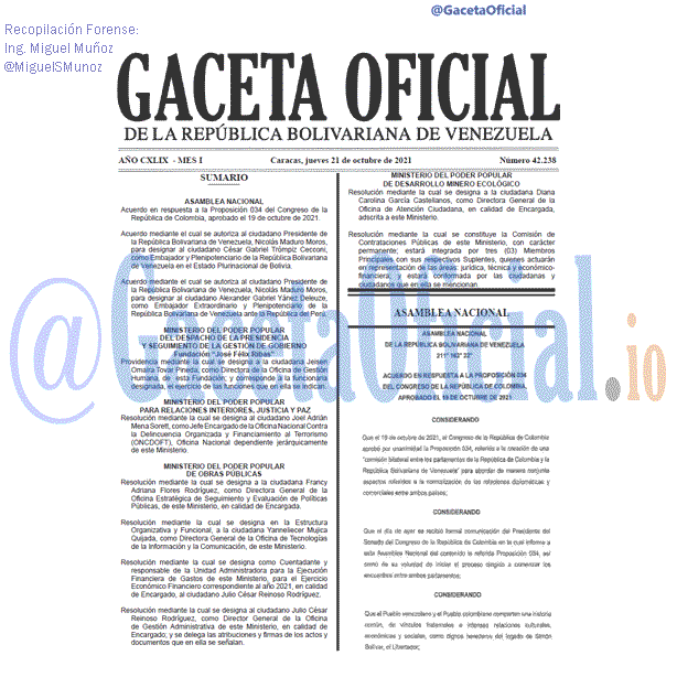 Gaceta Oficial 42238 del 21 octubre 2021