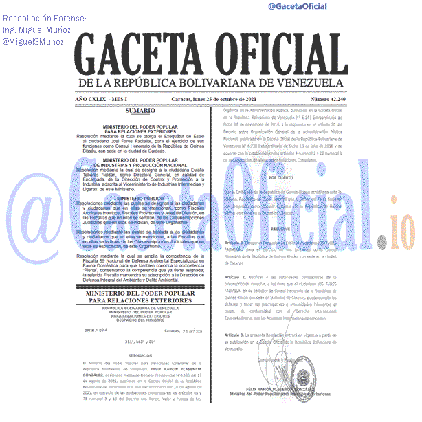 Gaceta Oficial 42240 del 25 octubre 2021 Gaceta Oficial 42240 del 25 octubre 2021