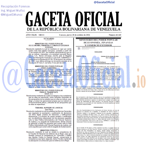 Gaceta Oficial 42243 del 28 octubre 2021