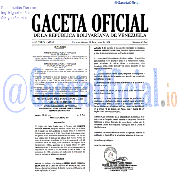Gaceta Oficial 42244 del 29 octubre 2021