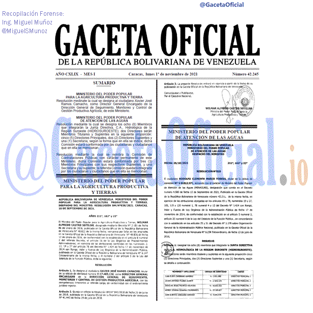 Gaceta Oficial 42245 del 01 noviembre 2021