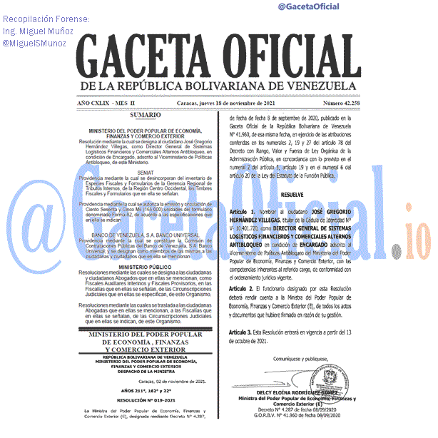 Gaceta Oficial 42258 del 18 noviembre 2021