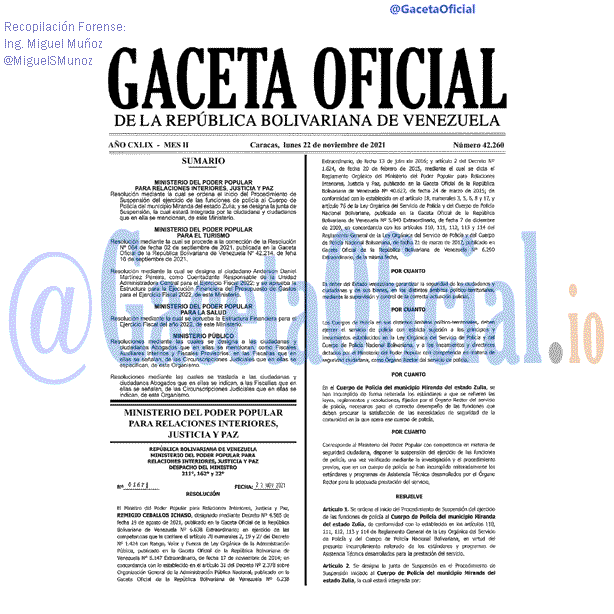 Gaceta Oficial 42260 del 22 noviembre 2021