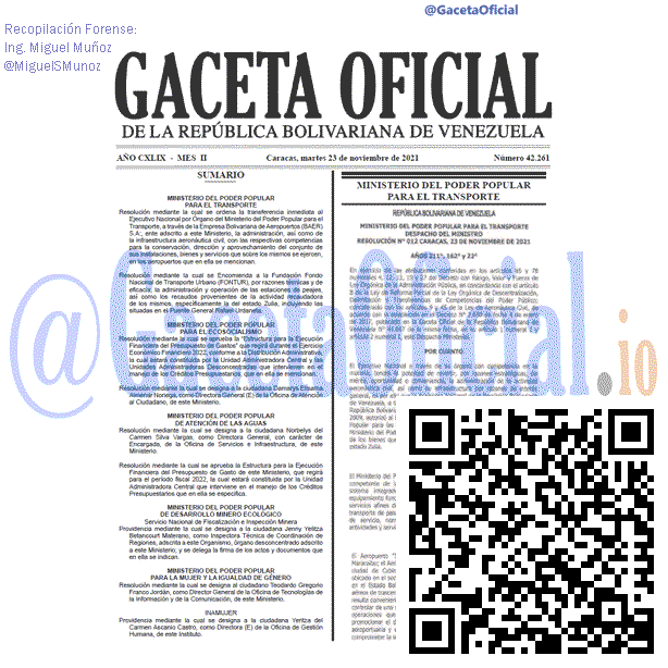 Gaceta Oficial 42261 del 23 noviembre 2021 Gaceta Oficial 42261 del 23 noviembre 2021