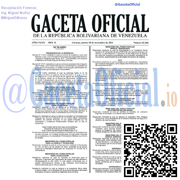 Gaceta Oficial 42266 del 30 noviembre 2021