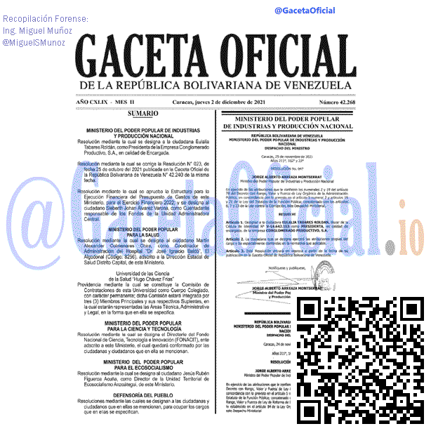 Gaceta Oficial 42268 del 2 diciembre 2021