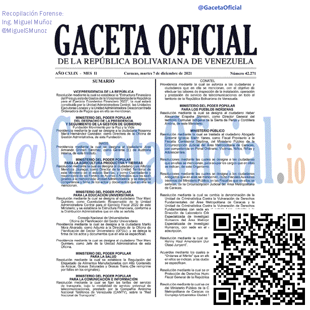 Gaceta Oficial 42271 del 7 diciembre 2021