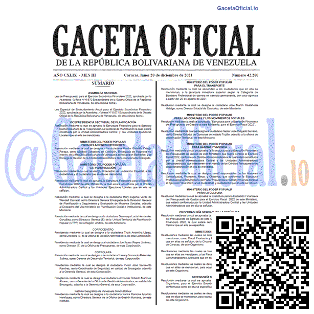 Gaceta Oficial 42280 del 20 diciembre 2021 Gaceta Oficial 42280 del 20 diciembre 2021