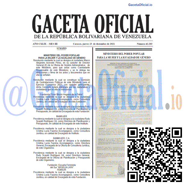 Gaceta Oficial 42283 del 23 diciembre 2021 Gaceta Oficial 42283 del 232 diciembre 2021