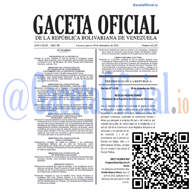 Gaceta Oficial 42287 del 30 diciembre 2021