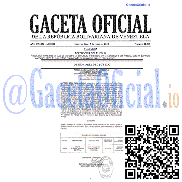 Gaceta Oficial 42288 del 3 enero 2022