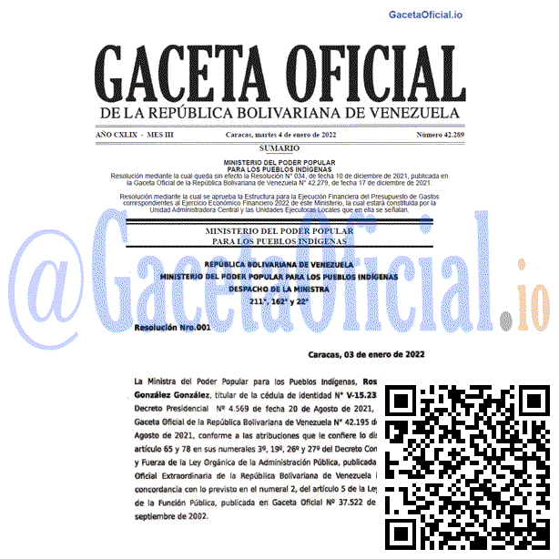 Gaceta Oficial 42289 del 4 enero 2022