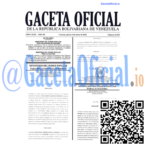 Gaceta Oficial 42291 del 6 enero 2022