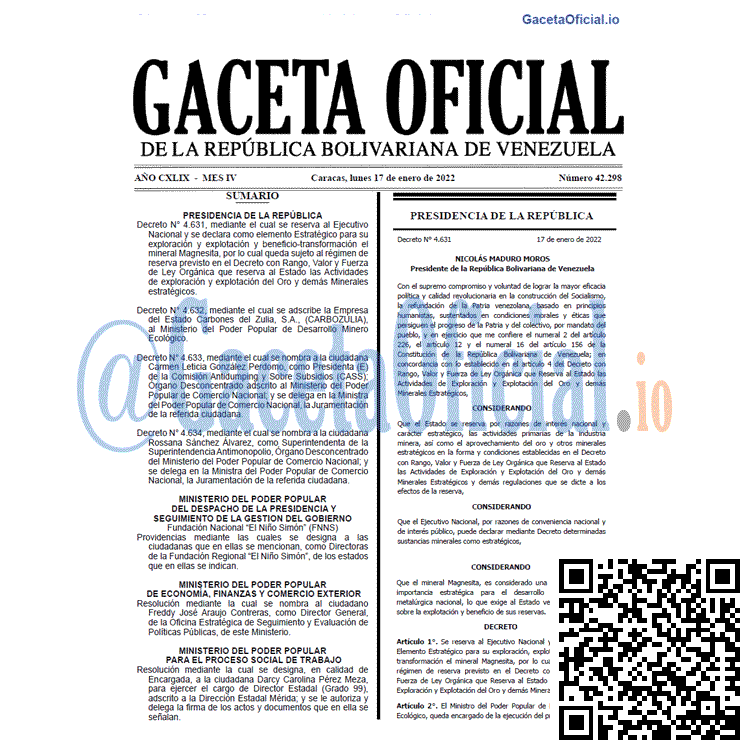 Gaceta Oficial 42298 del 17 enero 2022