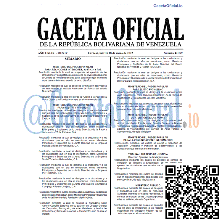 Gaceta Oficial 42299 del 18 enero 2022