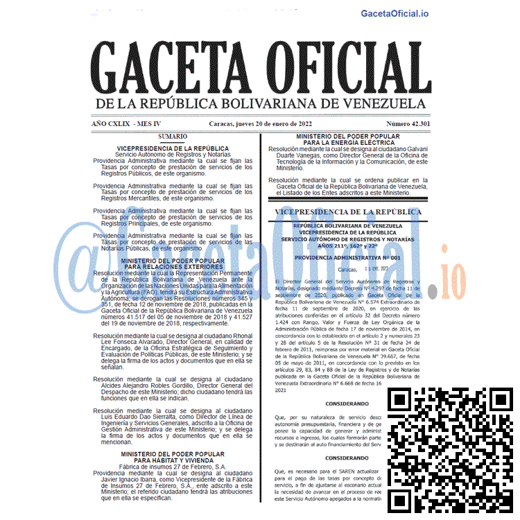 Gaceta Oficial 42301 del 20 enero 2022