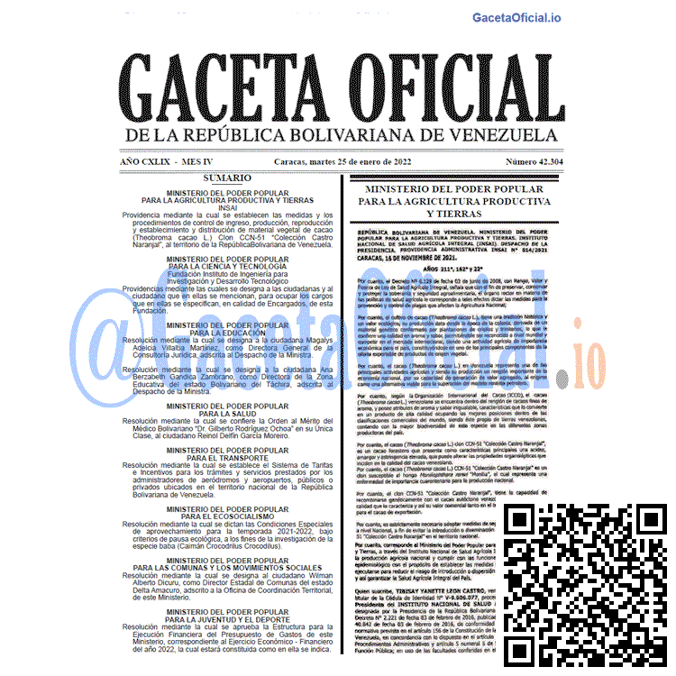 Gaceta Oficial 42304 del 25 enero 2022 Gaceta Oficial 42304 del 25 enero 2022