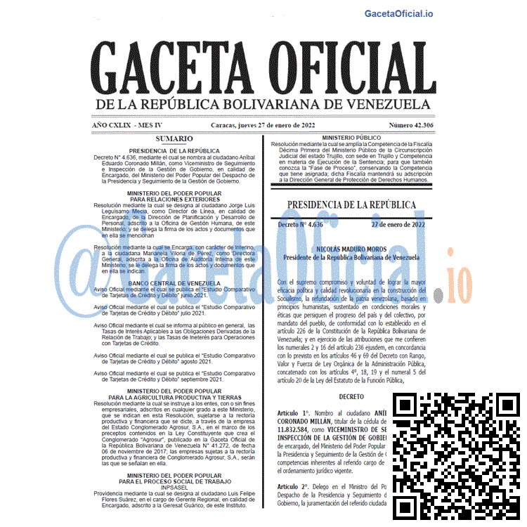 Gaceta Oficial 42306 del 27 enero 2022 Gaceta Oficial 42306 del 27 enero 2022