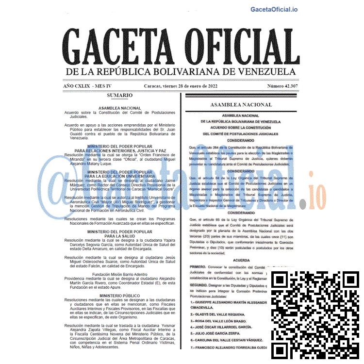 Gaceta Oficial 42307 del 28 enero 2022