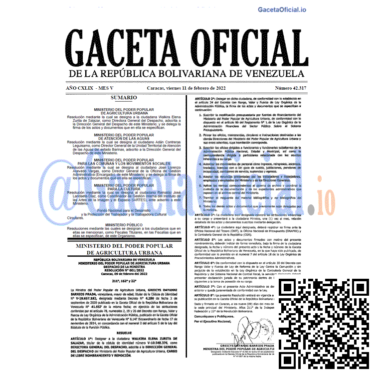 Gaceta Oficial 42317 del 11 febrero 2022