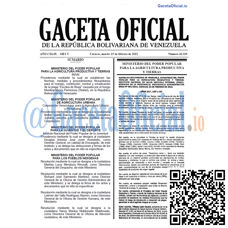Gaceta Oficial 42319 del 15 febrero 2022 Gaceta Oficial 42319 del 15 febrero 2022