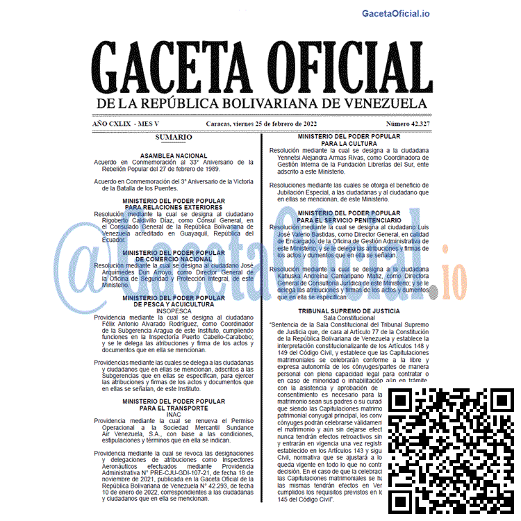 Gaceta Oficial 42327 del 25 febrero 2022 Gaceta Oficial 42327 del 25 febrero 2022