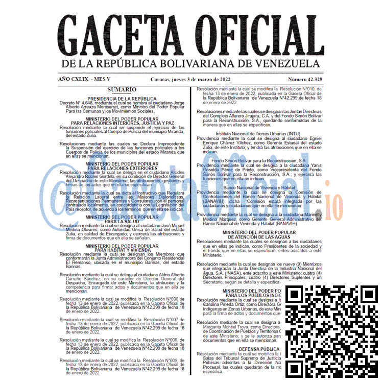 Gaceta Oficial 42329 del 3 marzo 2022