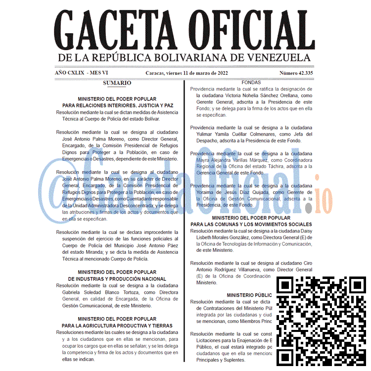 Gaceta Oficial 42335 del 11 marzo 2022