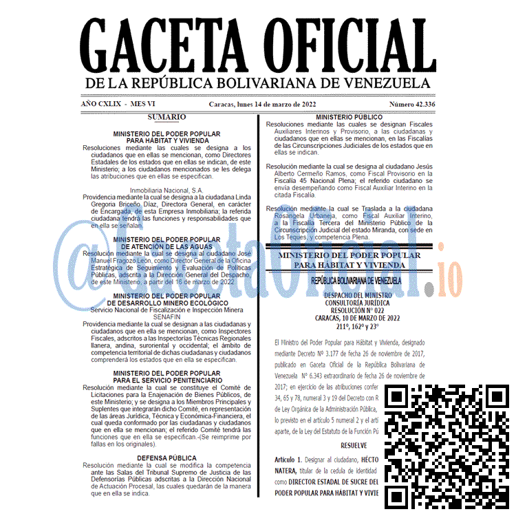 Gaceta Oficial 42336 del 14 marzo 2022