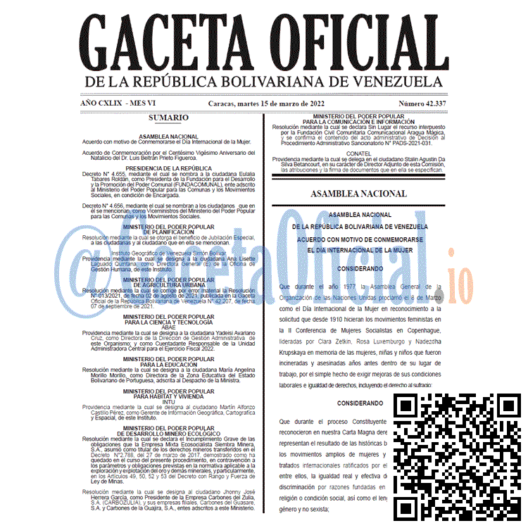 Gaceta Oficial 42337 del 15 marzo 2022