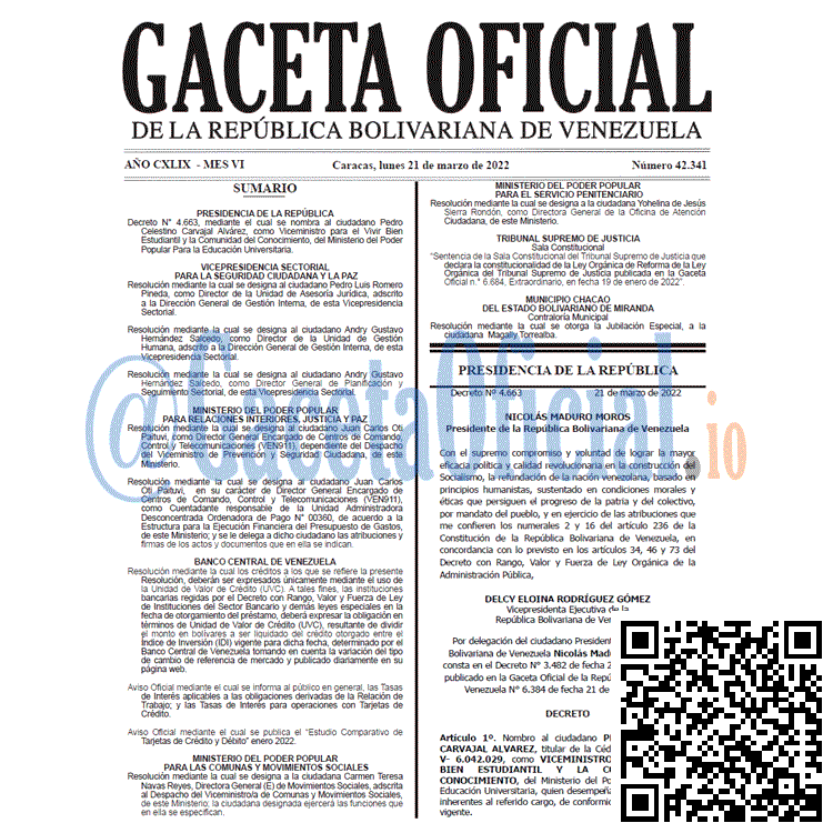 Gaceta Oficial 42341 del 21 marzo 2022 Gaceta Oficial 42341 del 21 marzo 2022