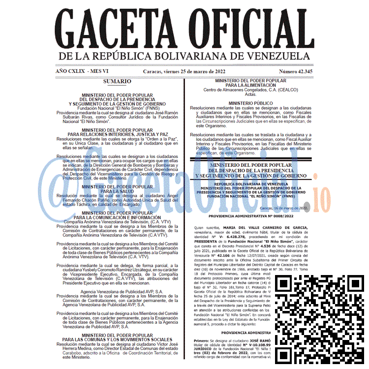 Gaceta Oficial 42345 del 25 marzo 2022