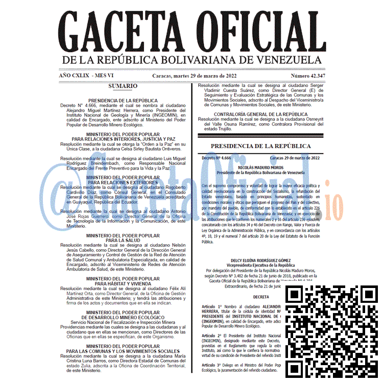 Gaceta Oficial 42347 del 29 marzo 2022 Gaceta Oficial 42347 del 29 marzo 2022