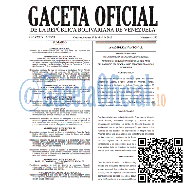 Gaceta Oficial 42350 del 1 abril 2022