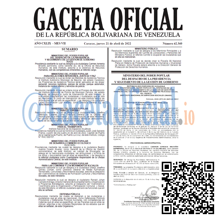 Venezuela Gaceta Oficial 42360 del 21 abril 2022