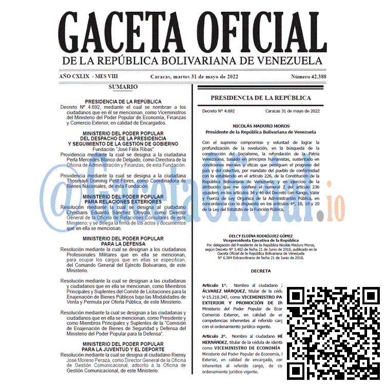 Venezuela Gaceta Oficial 42388 del 31 mayo 2022