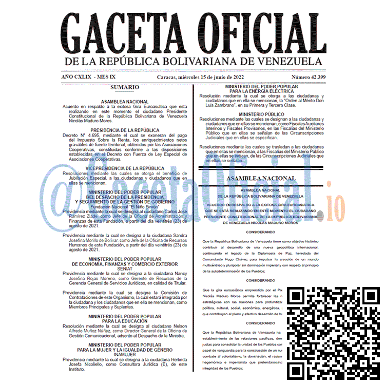 Venezuela Gaceta Oficial 42399 del 15 junio 2022
